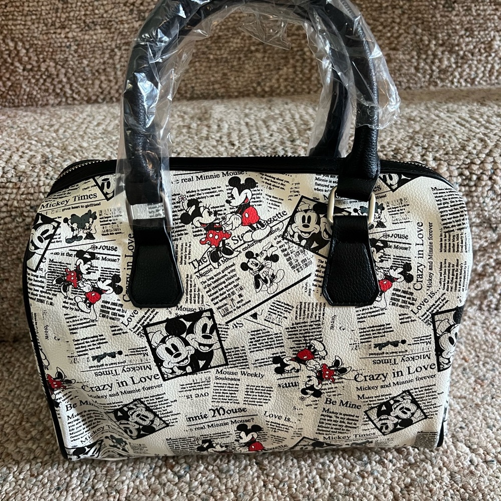 Mickey Mouse Newspaper Print Handbag - Black and White